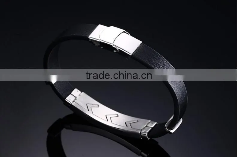 Daihe stainless steel&genuine leather bracelet for men