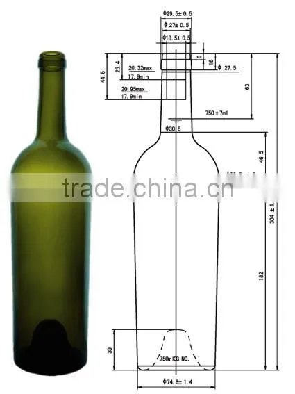 Glasslucky 2014 hot sale dark green 750ml bordeaux wine bottles