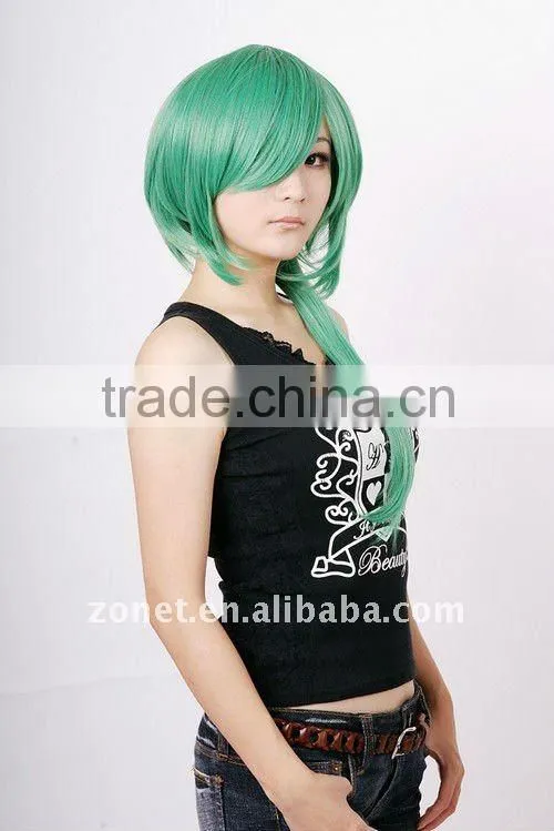 Fashion Cosplay green 60cm HAKUOUKI SAITOU DARK PURPLE COSPLAY WIG with ponytail Wig