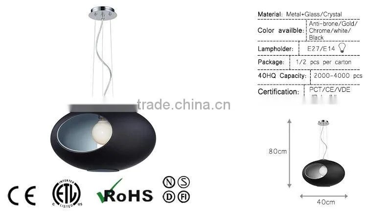glass lighting black color elliptical bedroom pendant light