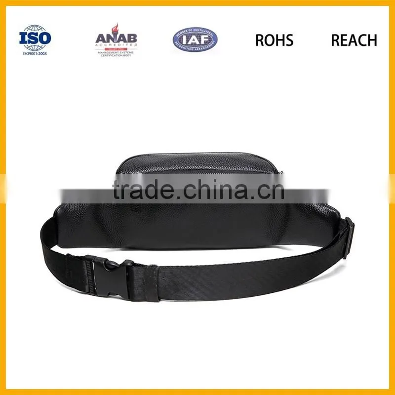 Black PU leather hiking traveling waist purse bag