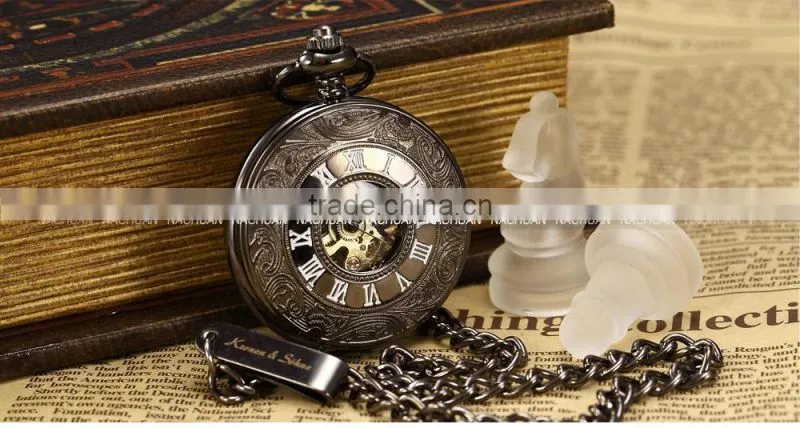KS Skeleton Dial Hand Wind Analog Men Mechanical Pocket FOB Watch