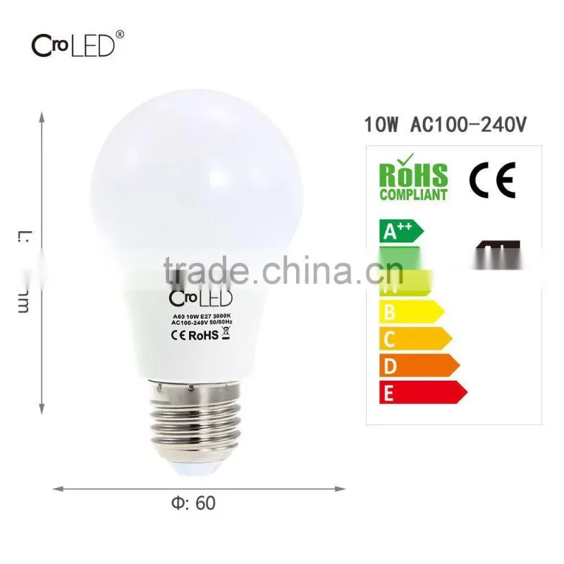 CroLED E27 10W AC100-240V 800LM White LED Bulb,6000-6500K