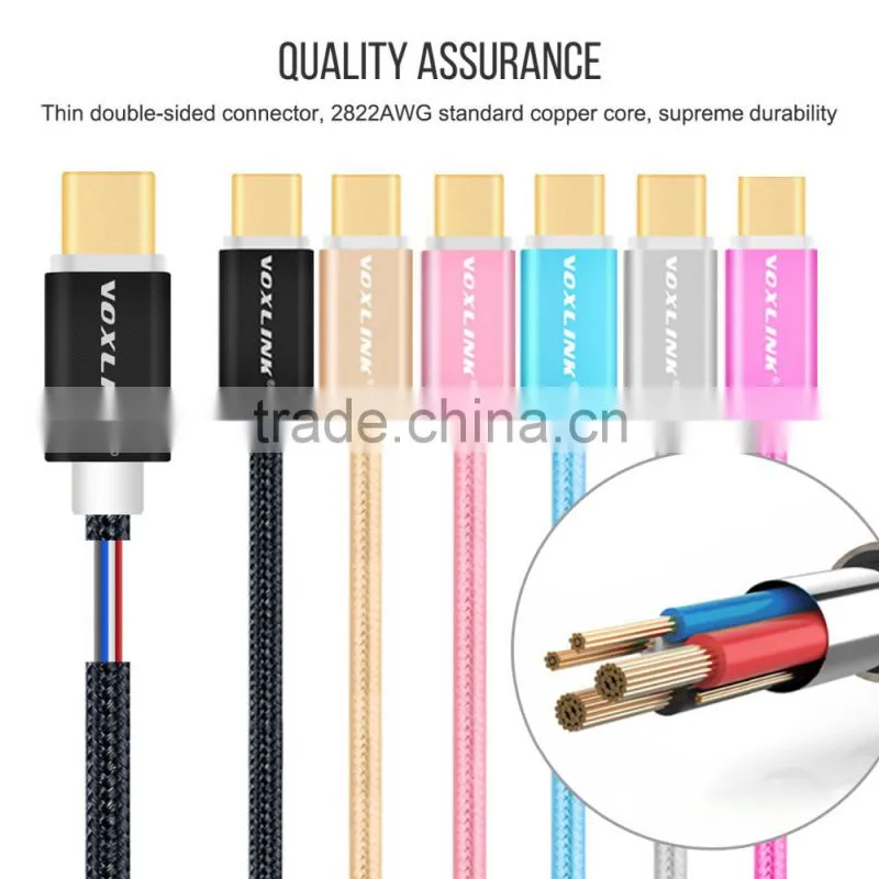 Voxlink od=3.3mm fast charging Gold plated usb type c to type c charger cable male to male,0.5m/1m/1.5m/2m/3m optional