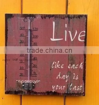 Personalized Wooden Painting for Home Decoration with Thermometer Vintage Look Wooden Picture Wooden Thermometer