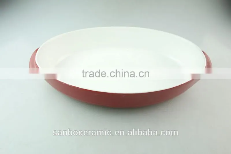 red oval shape ceramic bakeware porcelain bake plate with hands in stocklots
