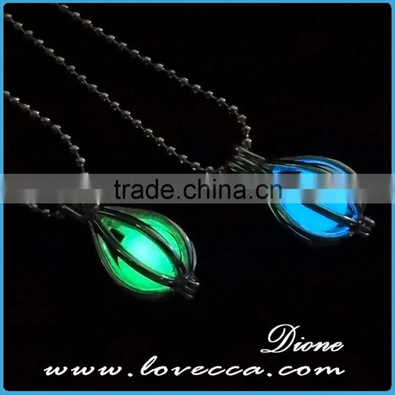 New arrival water drop Glow in the dark luminous necklace locket pendant wholesale