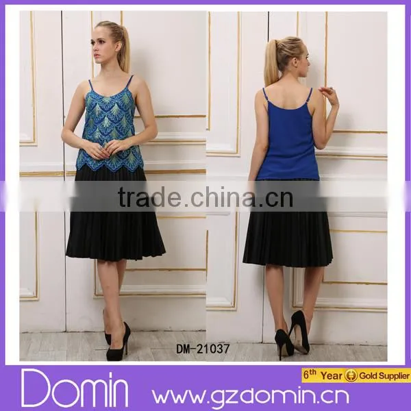 Blue Sequins Spaghetti Strap Women Tank Top