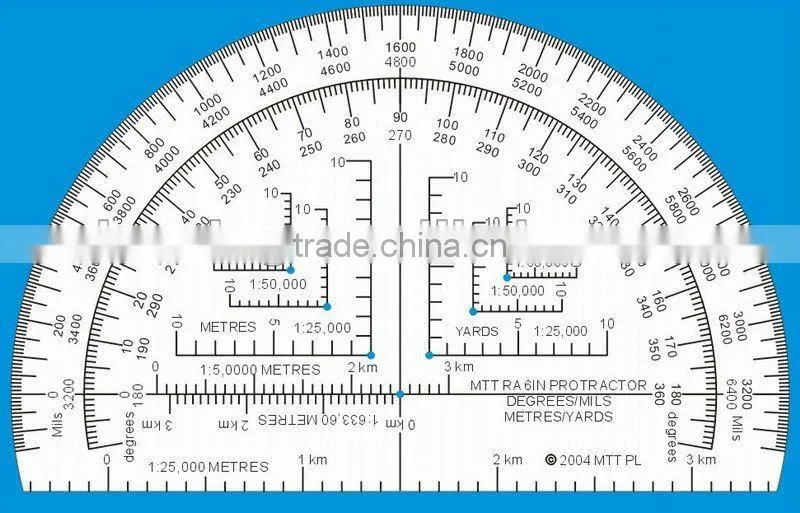 Kearing square scale protractor, plastic military protractor, with triangel scale inside 1:50000 & 1:25000 #KMP-4