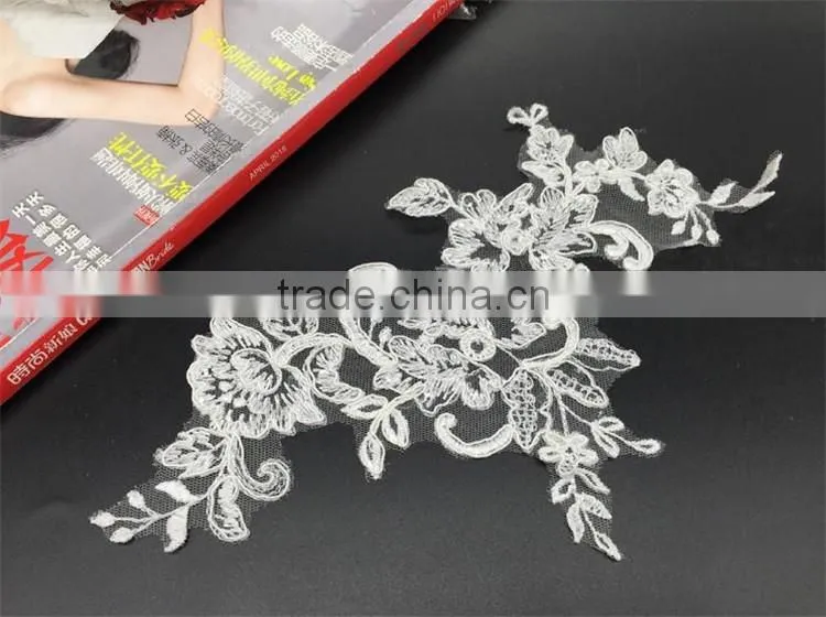 wedding flower embroidery lace fabric 3d flower wedding dress lace applique