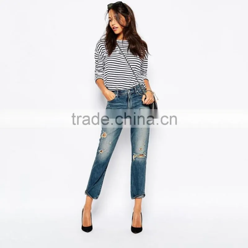 new fashion high waist ripped women bulk wholesale jeans