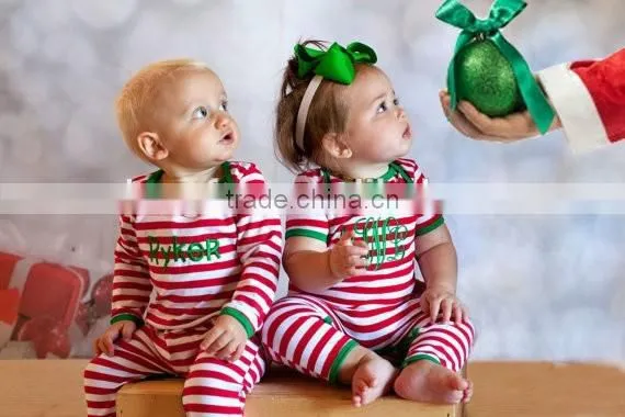 Newborn Baby Christmas pajamas red and white stripe Set unique boy or girl names monogram personalized sleepwear