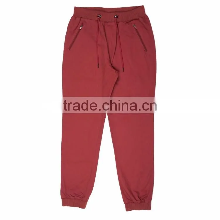 Factory price 100% cotton twill fabric elastic waist mens harem pants with exquisite plastic zipper