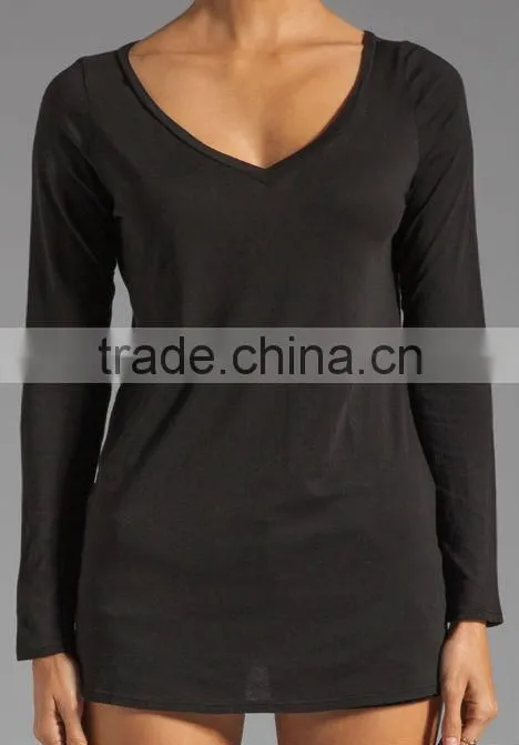 100% cotton v neck black tunic for ladies