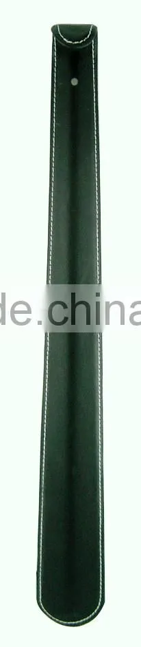 Custom silver metal type metal shoe horn in leather bag