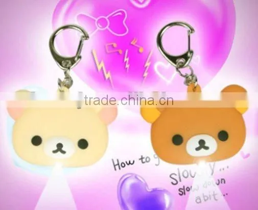 Bear LED light keychain promotion gift with sound printed logo