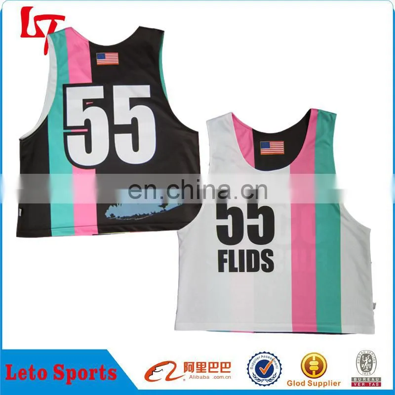 Wholesale Custom Sublimation Reversible Lacrosse Jerseys /polyester moisture wicking lacrosse pinnies plus size