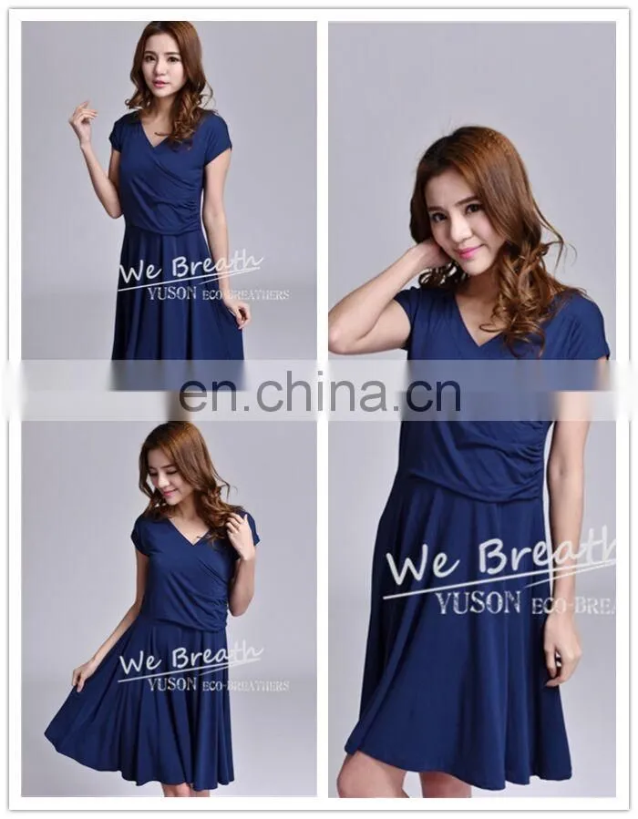 Bamboo Fiber Ladies knee above Summer Spring pleated Dress