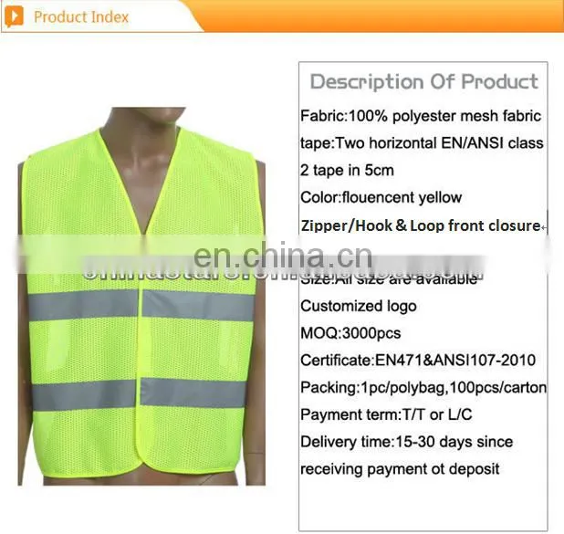 Safety vest with 2 horizontal reflective tape