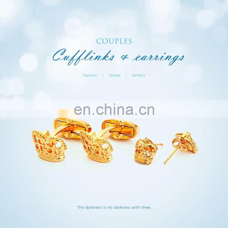High Quality Luxurious Cuff Links Gifts Shirt Gold Cufflinks and Earrings Set for Couples