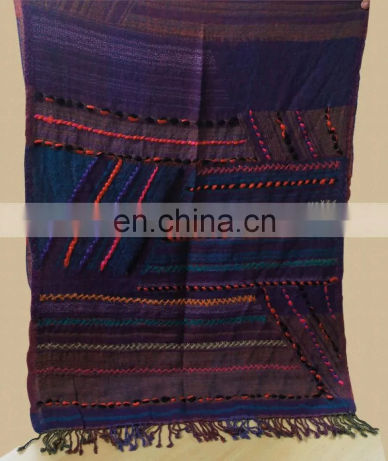 100% Wool jamawar shawl with fancy wool embroidery