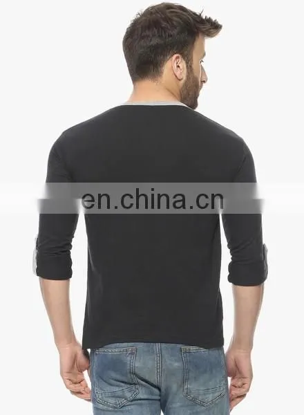 Fashion dry fit oversize v neck collar t shirt 100% cotton long sleeve men t-shirt