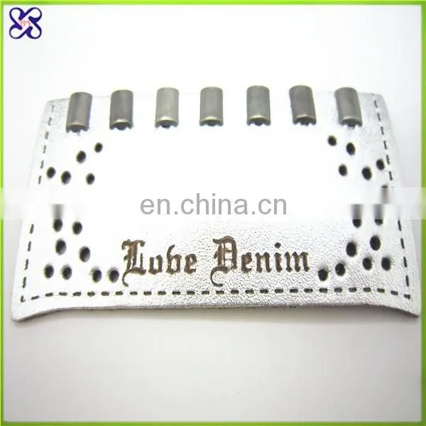 custom metal label with leather for jeans