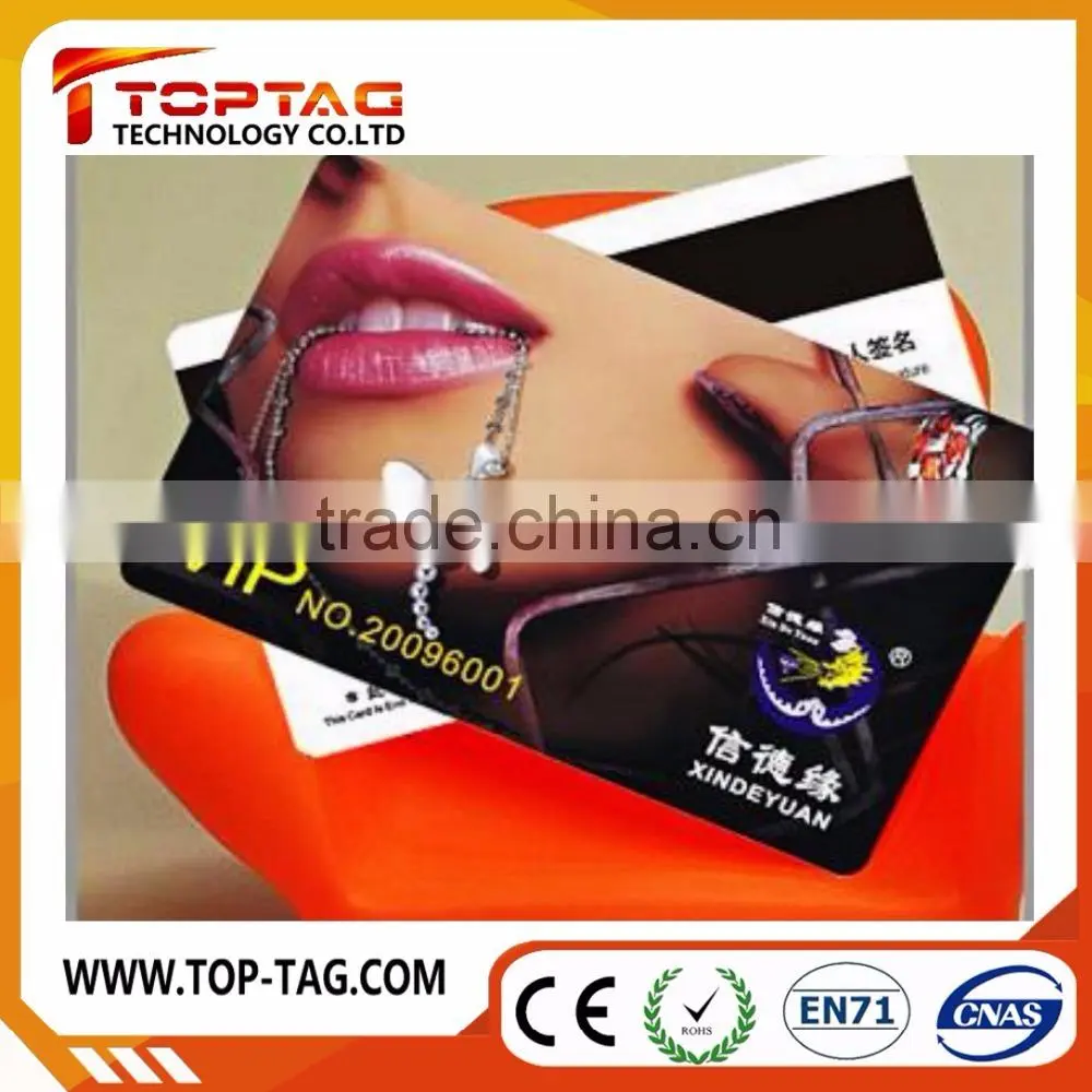 Promotional high quality id business pvc card with embossed number and sticker