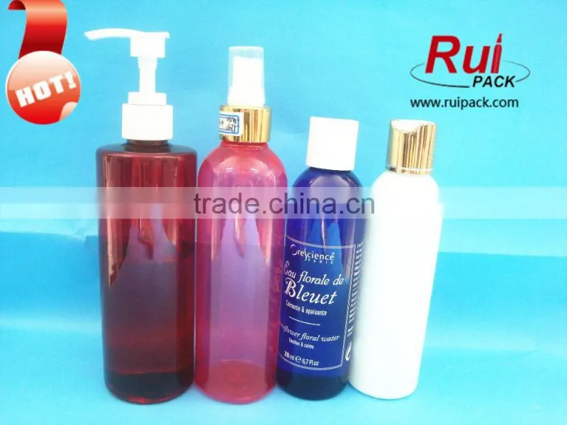 Hot! Long thin plastic PET bottle with aluminum cap for beverage/drink, clear PET juice bottle