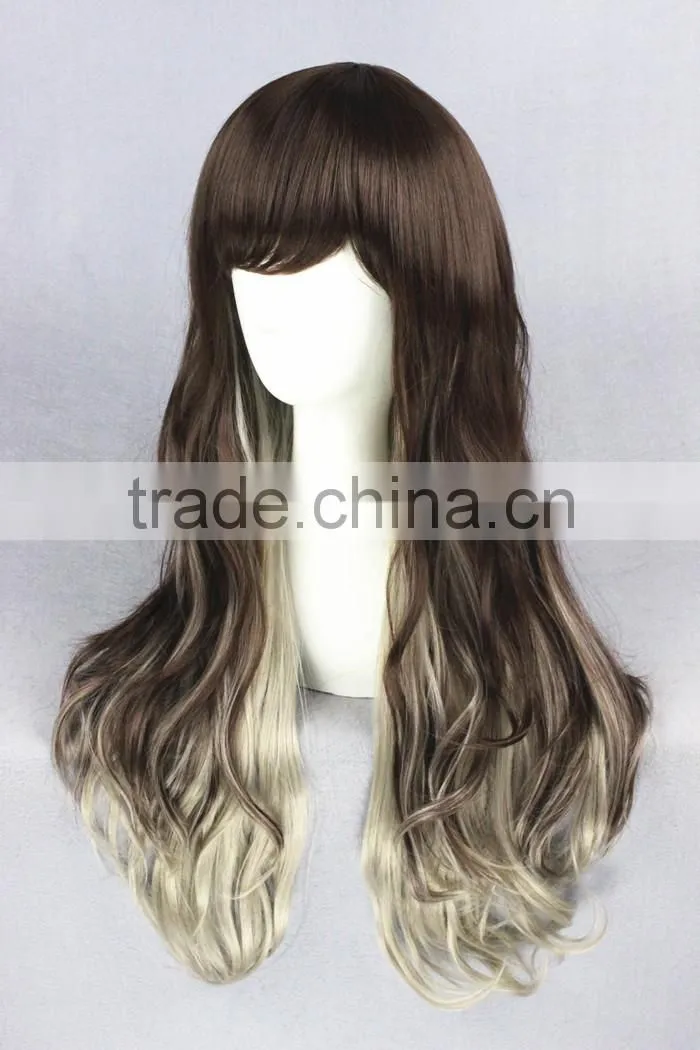 High Quality 65cm Medium Long Wave Brown&Gray Color Mixed Lolita Wig Synthetic Anime Wig Cosplay Hair Wig Party Wig