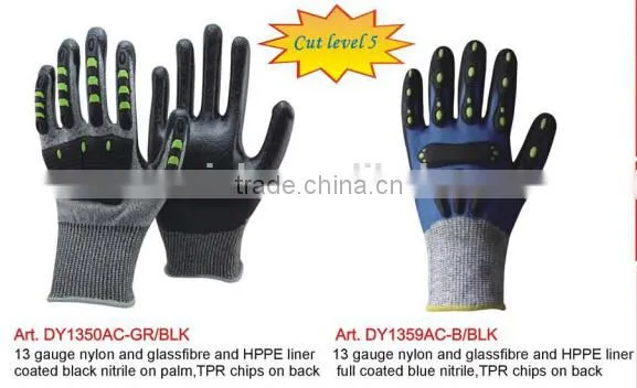 anti-cut high impact resistant TPR glove,Cut level 5