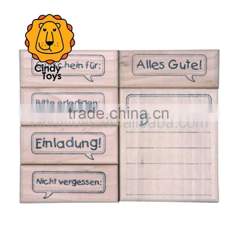 Wooden Rubbe Stamps What's up? 6 pcs for kids