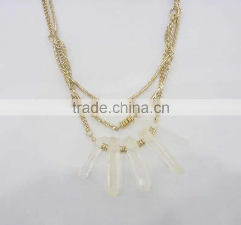 FASHION MULTI ROW BIG PLASTIC STONE CHAIN NECKLACE