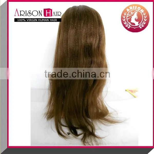 Human Hair Color 4# Yaki Straight Full Lace Wig