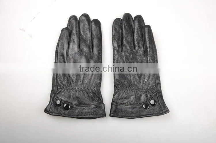 Men's leather gloves for men plus thick velvet warm snap rider line gloves short paragraph