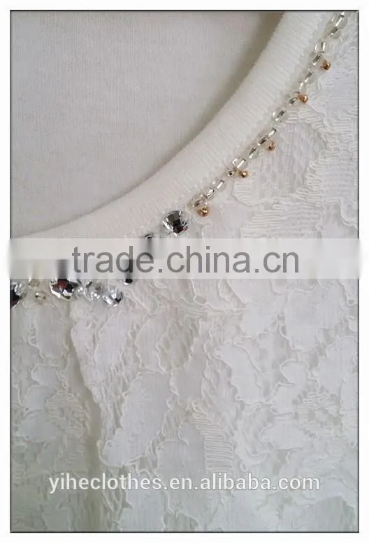 Simple lace T-shirt cap sleeve o-neck double deck T-shirt