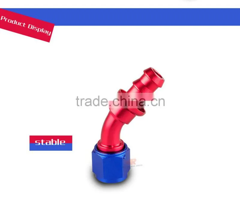 Aluminum oil cooler push on fitting 45 degree push on hose end blue and red 10-045-10