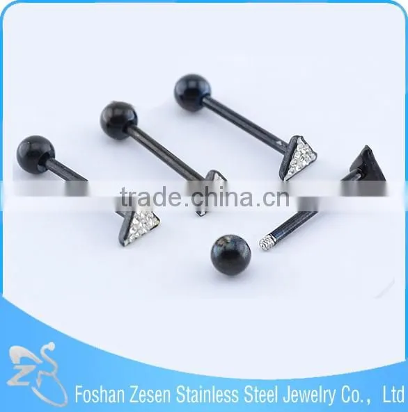 2016 new arrival surgical steel flashing crystal titanium anodized pentagram tongue ring