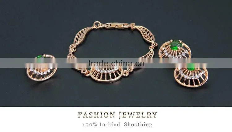 Top Hot Sale Women 18k Gold Plated Jewelry Sets Beautiful Luck Green Trendy Necklace Bracelet Earrings Ring Good Jewelry