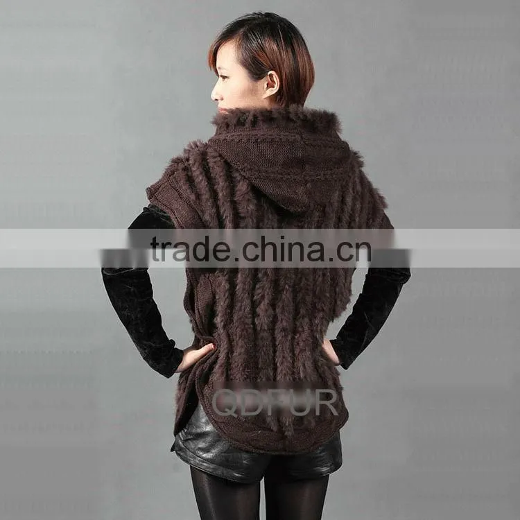 QD27881 china supplier garments of karachi rabbit fur knitting jacket clothes for woman jackets