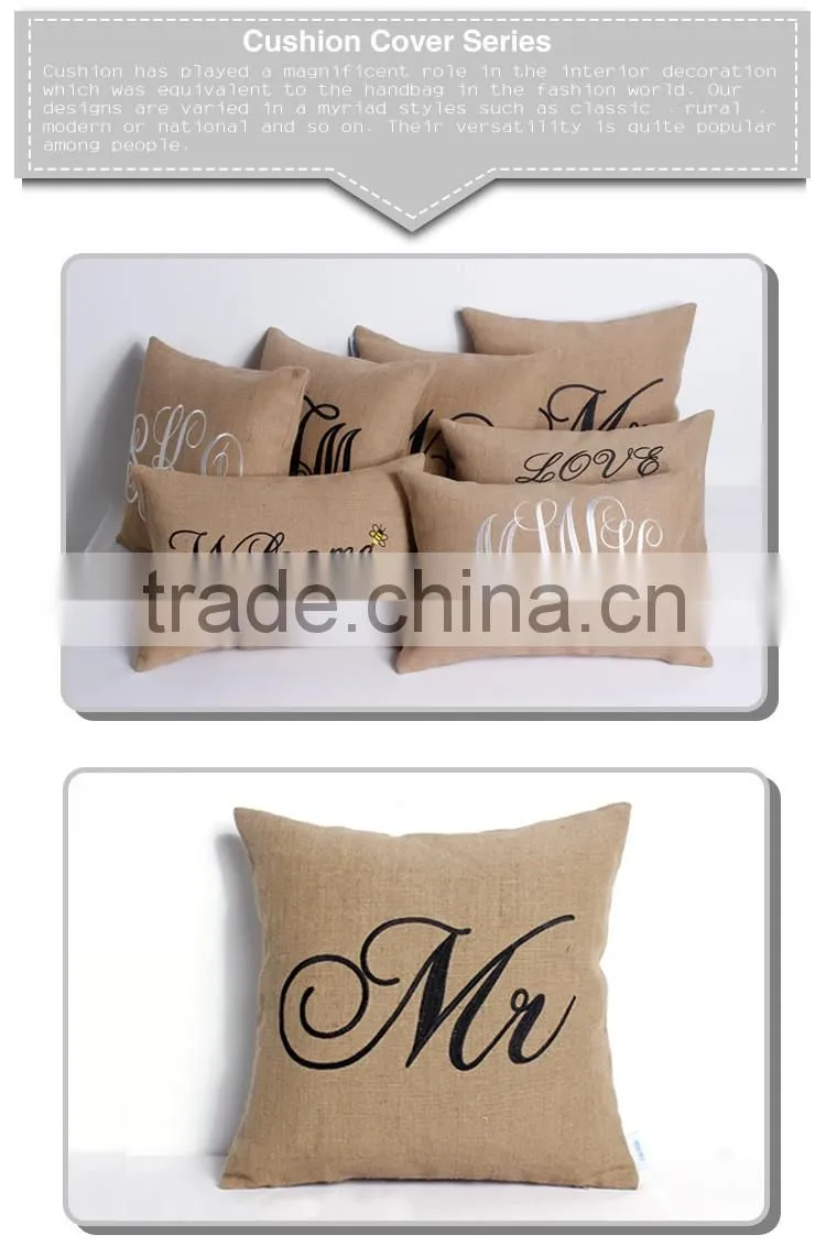 Popular design custom letter embroidery decorative pillow case cover