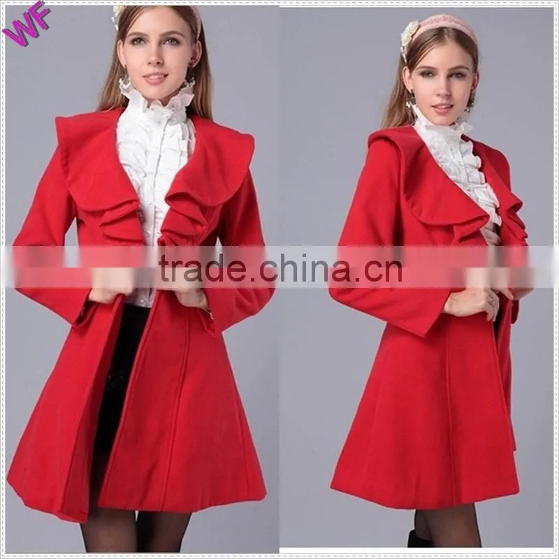 Ruffled collar flared coat woman Custom womens coat