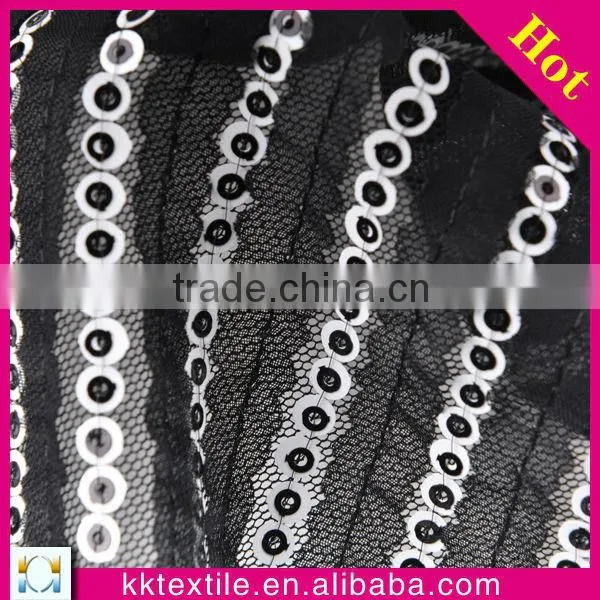 Hot sale polyester mesh with line design beaded embroidery patterns for dresses