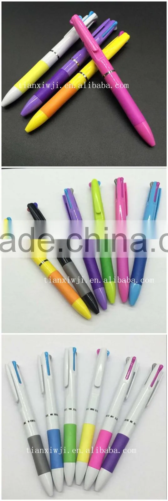 hot selling plastic 3 color promotional pen blue ink red ink black ink