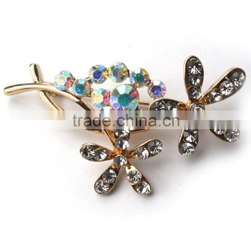 Color Rhinestone Flower Brooch Pins,Flower AB Rhinestone Brooch Pin For Dresses