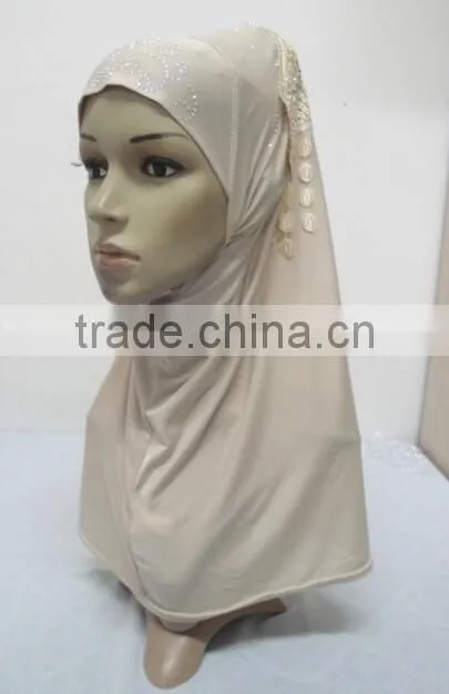 H310 latest instant hijab with lace and rhinestones,muslim scarf