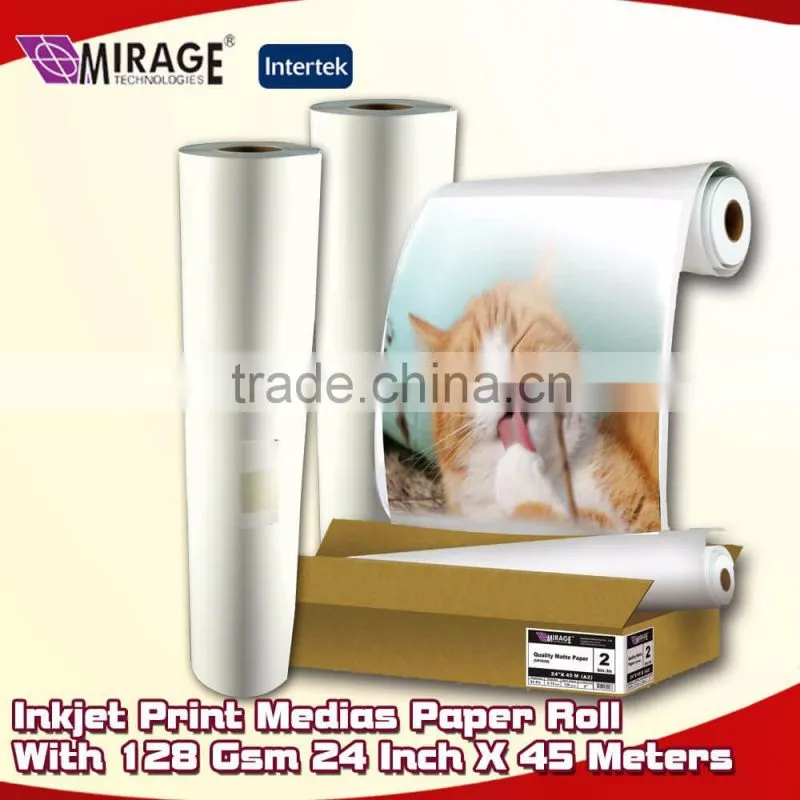 Inkjet Print Medias Paper Roll With 128 Gsm 24 Inch X 45 Meters