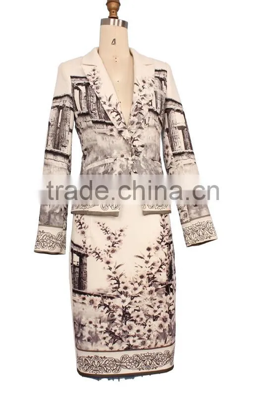 2015 dongguan latest floral long sleeve abstract church suits designs for women