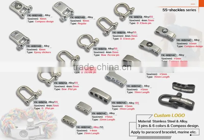 Yukai Cheap zinc alloy shackle adjustable shackle for survival wristband
