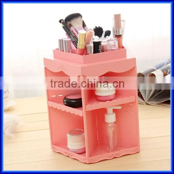 Hot sell pink rotating acrylic cosmetic organizer, custom plastic storage cosmetic organizer